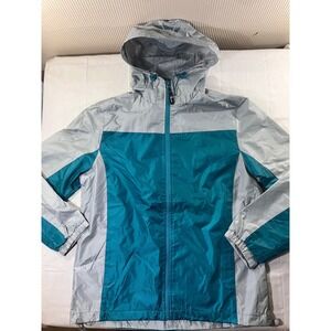 I5 Apparel Women's Lightweight‎ Hooded Windbreaker Jacket Teal Gray Size L